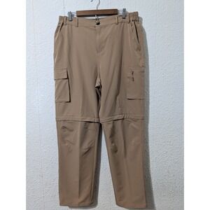 Gash Hao Men Pants 36x32 Brown Polyester Hiking Convertible Outdoor Cargo Fit